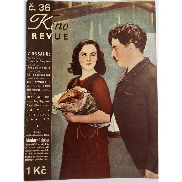 Rare 1936 Czech KinoRevue Charlie Chaplin Magazine Paulette Goddard City Lights - Picture 1 of 7